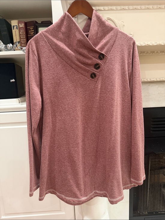 Soft Surroundings Sweaters - Soft Surroundings Brinley Cowl Neck Top XL Rose Pink Heather Button Tunic